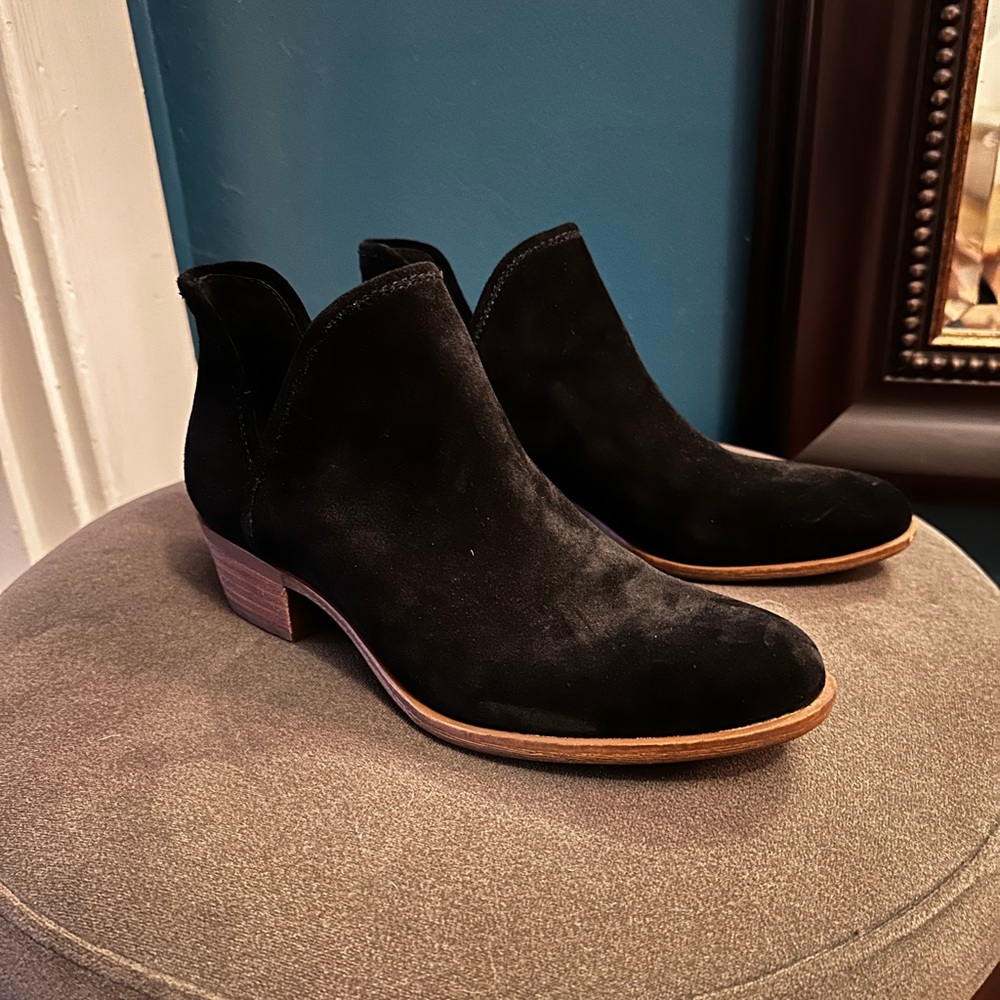 Lucky Brand Baley Black Suede Ankle Boots Sz 7.5